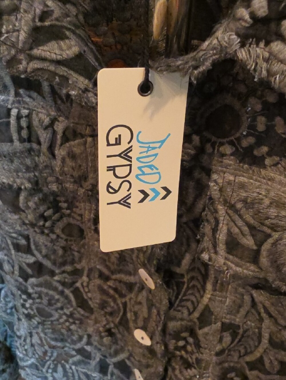 145p Jaded Gypsy Garden Bliss Jacket Floral-Print Gray Button-Up Lace Jacket - Picture 3 of 10